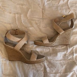 Cream wedge sandals